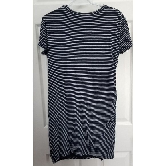 Vince T Shirt Dress Side Tie Navy Stripe Cotton Lined Nautical XS - Picture 2 of 5